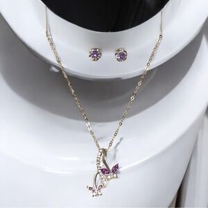 Silver and Purple Butterfly Necklace Set